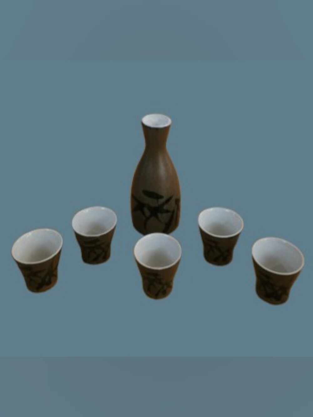 Vintage Japanese Sake Set | 6-Piece Ceramic OMC OTAGIRI Rustic Glaze MCM
